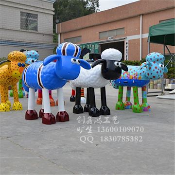 创鑫鸿玻璃钢雕塑 影视动漫肖恩羊雕塑 商场美彩绘小羊摆件 玻璃钢卡通动物雕塑